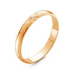 Z1-1031 Обручальное кольцо шириной 3 мм с бриллиантом и алмазной гранью.Золото 585.