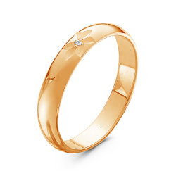 Z1-1041 Обручальное кольцо шириной 4 мм с бриллиантом и алмазной гранью.Золото 585.