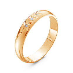 Z1-1042 Обручальное кольцо шириной 4 мм с 3 бриллиантами и алазной гранью.Золото 585.